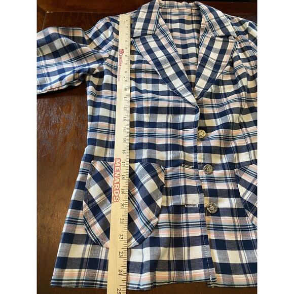 Avon Family Fashions Plaid Linen Open Jacket VTG Button Up Pink & Blue Cottage - Picture 8 of 11